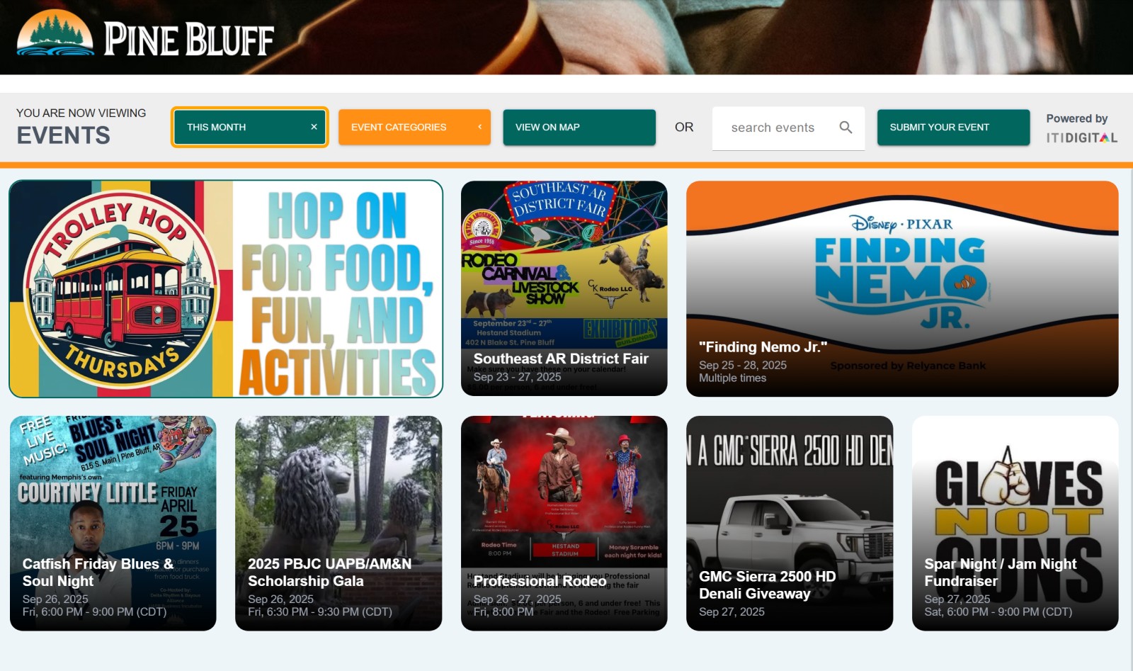 Events calendar website created at Explore Pine Bluff